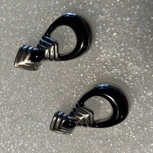 Silver Tone And black enamel earrings.